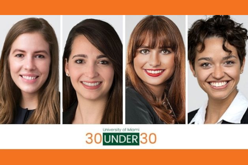 30 under 30 banner with 4 lawyers headshots
