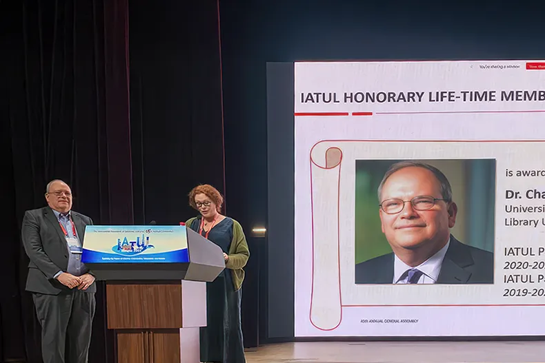 IATUL awards Lifetime Membership to Dean of Libraries Charles Eckman at 45th Annual Conference 