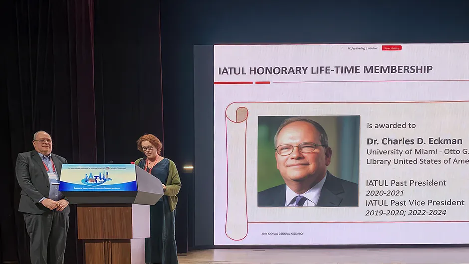 IATUL awards Lifetime Membership to Dean of Libraries Charles Eckman at 45th Annual Conference
