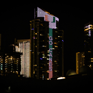 Miami Herbert alumnus illuminates downtown Miami with orange, green glow