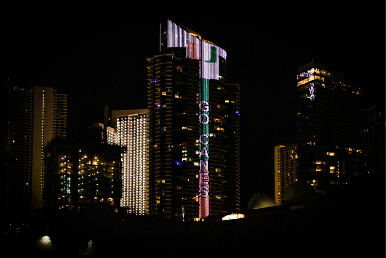 Illuminating downtown Miami with an orange and green glow