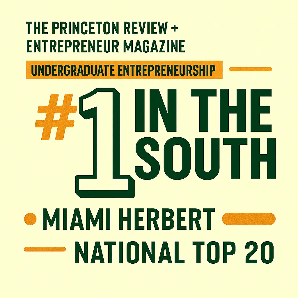 Miami Herbert ranked No. 1 in the South for undergraduate entrepreneurship 